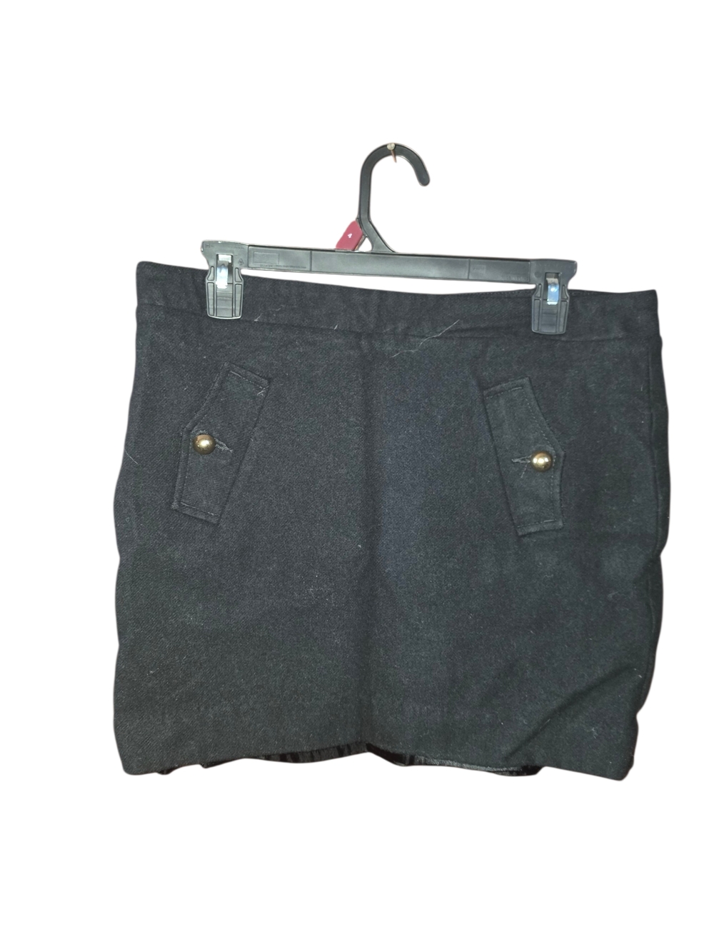 4/6/8. Tommy Hilfiger Black Wool-Blend Mini Skirt with Button Pocket Details